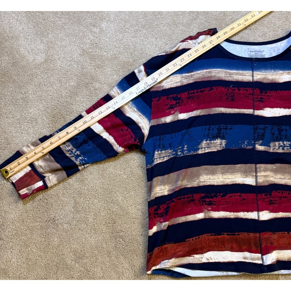 Westbound Woman 3X Striped Long Sleeve Top Red Blue Beige - Picture 6 of 7
